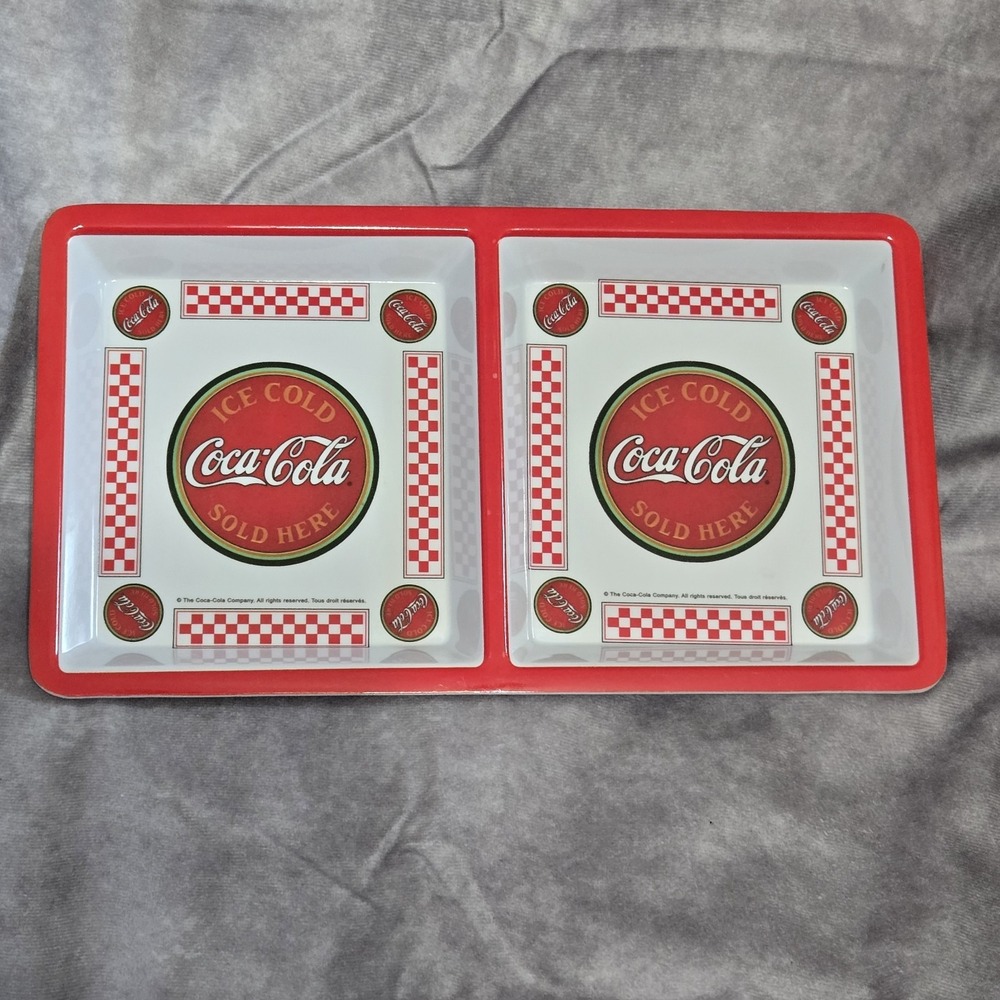Coca-Cola Dual Serving Tray Plastic 12" x 6.75" Ice Cold Sold Here Party‎ Gibson